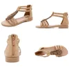Горячие летние сандалии сандалии женщин богемные бисеры на молнии бриллианты римские плоские туфли шлепанцы с песочными каблуками 240228