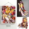 スカーフ素材の保証100％シルクスカーフ女性用ソフトと春の夏アートペイントスタイル大型サイズと長いシルクショール240410