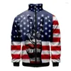 Herrenjacken USA Amerikanische Flagge Muster 3D Jacke Männer Frauen Harajuku Hip Hop Style Coat Freigeladenkragen Reißverschluss Sweatshirt