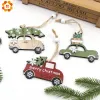 2pcs vintage imprimé en bois imprimé cerf / arbre / voiture pendentifs de Noël ornements diy artisans en bois enfants cadeau décor ornements d'arbre de Noël décor