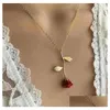 Colliers de pendentif Collier de rose rouge romantique Gift Day pour copine Designer Jewelry Accessoires Drop Livraison Pendentite Dh1fv