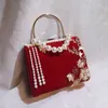 Damer kväll väska kinesisk stil handgjorda väska för kvinnors bröllopsväska handhållen brud sammet cheongsam röd mun guld bankett
