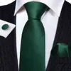 Neck Ties Dark green silk solid mens tie pocket square cufflink set elegant weaving high-quality set neckline wedding party Barry. Wang!C240410