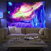 Fluorescent Mushroom Wall Hanging Tapestry Glows Under UV Light Psychedelic Tarot Home Decor Night Luminous Mandala Tapestry