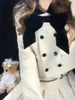 Sukienki robocze jesienne zimowe zestawy dwuczęściowe kołnierzyka damskiego Dam długie rękawy podwójne piersi bluzki z kokardą krótkie seksowne plisowane spódnica