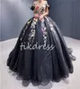Black Quinceanera Black Robes Mexican Charro Fleurs colorées Vestidos de XV Anos Sequin Debutante 15 Vestido de para quinze robes de fête d'anniversaire 2024 2024