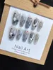 Handgjorda naglar Set Press On Long Luxury Fake with Lim Chinese Hand Paint Design Acrylic Full Cover Nail Tips For Girls 240328