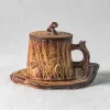 Tazza di caffè in ceramica in legno originale con manico e coperchio, tazza per la colazione, tazze creative, regali personalizzati per amici
