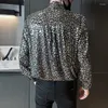 Herrklänningskjortor Fashion Velvet Print Dance Clothes for Men Luxury Elegant Mens Long Sleeve Casual Blus