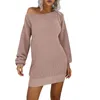 Casual jurken vrouwen gebreide mini trui jurk uit schouder vrouwelijke Koreaanse versie pullovers lange mouwen chique en elegante bodycon