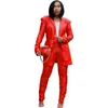 Women's Two Piece Pants Women Glossy Long Sleeve Shoulder Pad Cardigan Jacket & Same Pleated Autumn And Winter Professional Temperament Suit