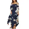 Casual jurken onregelmatige zoomjurk bloemen chiffon midi off schouder vatje vooraan vooraan groepen dames losse fit zomer sling