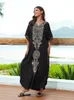 Causal Embroidery Printed Vneck Batwing Sleeve Oversize Kaftan Women Summer Beach Dress Plus Size Maxi Dresses Q1607 240410