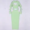 Abiti casual moda Fashion O-Neck Hollowless Solid Solid Croce Long Green BodyCon Bandage Dress 2024 Design Sexy Design Women's Sexy