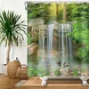 Naturlandskap dusch gardin skog vattenfall blommig badkar skärm vattentätt tyg badrum gardin med 12 st krok 180x200