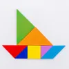 Hölzerne farbenfrohe Tangram Geometrische Puzzle -Puzzletafel Bildungsspielzeug Kinder Geschenk Mathematik