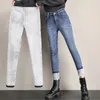 Kadınlar Kot Koreli Koreli Kış Kış Denim Pantolon Sıcak Kalın Yüksek Bel Jeansy Sıska Katı Kadın Pantalonlar Peluş Çizgili Kalem Temel Günlük