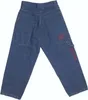 Vintage Big Pocket Baggy Blue Jeans Frauen Casual Mode Mode High Taille Letter Muster Hosen Harajuku Weitbein gerade Hosen 240401