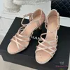 24SS Summer True Silk Satin Cross Strap Woven Sexy High Heel Sandals Strap droit des femmes Talons hauts minces Hollow Talons