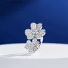 High End Vancefe Brand Designer Rings for Women Three Leaf Grass Open Diamond Ring S925 Silver Diamond Ring Womens Fashion Senior Brand Logo Designer Jewelry