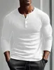 2024 Uzun Kollu Polyester Tshirt Erkek Nefes Alabilir İnce Kumaş Günlük Bahar Autum Henryneck Temel Tee Teps Man 240402