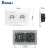 Esooli 16a Double French Standard Wall Socket Crystal Glass Panel Pannet Sortit Forced Forging avec une porte de protection de l'enfance Noir gris