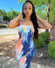 Casual Dresses Spring/Summer Women's Colorful Tie Dye Print Off Axel Wrapped Chest Dress