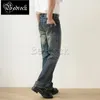 Heren jeans mbbcar 14 oz selvedge denim zwaar gewassen indigo vintage rechte scheurd snorharen gat slanke fit broek 7536