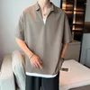 Polos masculinos American Retro Retro-Silk-Shirt Color Sólida Resconteira Pescoço Manga curta Casual de verão para homens camisas de pólo de retalhos Q41
