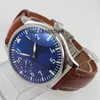 44mm Luxury Watch Luminous Hands 17 Jewels Blue Sterile Dial 6497 Movement Manual Mechanical Mens Watch Leather Strap Designer Waterproof