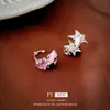 Korean Sweet Bear Love Zircon Drop Oil Earbone Cute and Elegant Style Clip Without Ear Hole Fashion Earrings