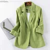 Damenanzüge Blazer Cotton Leinen Blazer Jacke Frauen Sommer Outwear hochwertiger solide Single -Knopf -Kerben -Blazer -Anzüge drei Viertelhülsen Top C240410