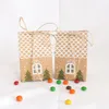 House Shaped Candy Gift Box Bag Kraft Paper Box for Packaging Christmas Cookie Box With String10pcs/lot XMAS New Year Decoration