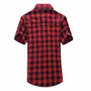 Camisa xadrez vermelha e preta Men camisas 2024 Summer Fashion Chemise Homme mass camisas xadrez de manga curta Men Blouse 240410