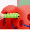 Baby Montessori Spielzeug Wurm essen Obst Apfel Birne Lustige hölzerne Puzzlespiel Vorschulpädagogikspielzeug für Kinder Geschenk