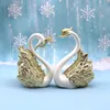 2 piezas de pastel de bodas Topper par de cisne de plástico? Ornamentos de figuras con corona