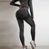 Stroje jogi Wysokie wysokiej jakości niestandardowe szarpnięcie legginsy Trening Gym bezproblemowe legginsy dla kobiet Y240410