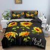 3D Sunflower King Queen Däcke täcke gula blommor sängkläder set blommor gröna blad med täckning 2/3st polyester täcke täckning