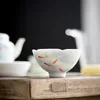2PC/Set Hand-painted Fish Play Art Ceramic Sample Tea Cup White Porcelain Single Master Cup Household KungFu Teaware Accessorie