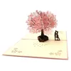 3pcs Romântico Cherry Tree Gift Dia dos Namorados 3D Pop -Up Cartões Amante Feliz Aniversário Xmas de Natal Cartões Post Cartão