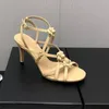 2024 Womens Designer Luxury pure color high-heele Sandals Fashion classic chain genuine leather Casual Outside elegance Shoes lady strappy camellia sandal sizes 40