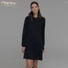 Casual Dresses Clacive Loose Black Women'S Dress 2024 Fashion O-Neck Long Sleeve Office Lady Mini Elegant Simple Female