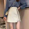 Jupes houzhou jette de cuir zipper femmes automne hiver vintage coréen mode haute taille divisé sexy slim a-line mini bureau dame
