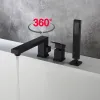 브러시드 골드 블랙 욕실 욕조 물 수돗물 3 구멍 데크 장착 욕조 샤워 욕조 욕조 화장실 물 믹서