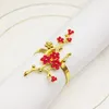 Retail 10pcs Napperon Ring Crystal Plum Blossom Classement de serviette, utilisé pour le mariage, la fête, le dîner, Noël, la décoration de vacances-or