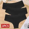 Women's Panties 3PCS Sexy Lace Women Cotton Underwear Low Rise Solid Color Brazilian High Elastic Breathable Underpants Lingerie