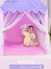 Toy Tents 2023New Cartoon Indoor Play House Girl Solid Wood Bracket Bed House Princess Mermaid Children Tent L410