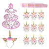 Unicorn Cupcake Toppers och omslagsdekorationer Rainbow Cake Stand Pannband Sash Dekorleveranser för Baby Girl Birthday Party