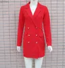 Costumes de femmes Blazers Bureau Dames Double Butted Blazer Blazer Robe de travail Femmes V-Col à manches longues Automne Rouge décontractée Mini robe courte Blazers C240410