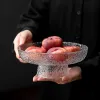 ストーングレインガラスフルーツトレイモダンシンプルハイフットフルーツトレイリビングルームティーテーブル家庭用トレイスナックトレイカスタマイズ